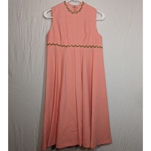 Vintage High-neck sleeveless salmon dress with gold trim with zipper closure